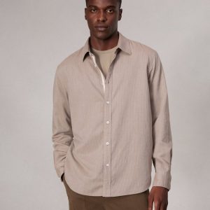 Finch Textured Striped Shirt Khaki Stripe