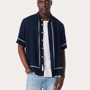 Dalton Embroidered Shirt Blue Ezra Stripe