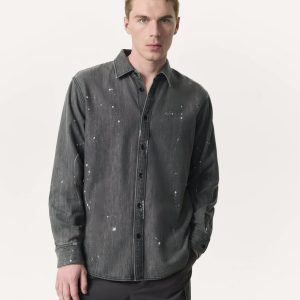 Finch Hand-Painted Denim Shirt Painted Charcoal