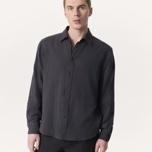 Finch Striped Cotton Gauze Shirt Dark Grey