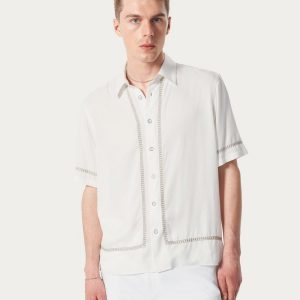 Dalton Embroidered Shirt White Ezra Stripe