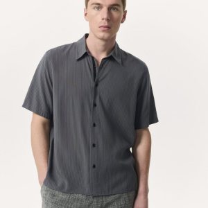 Relaxed Fit Dalton Dobby Striped Shirt Dark Grey