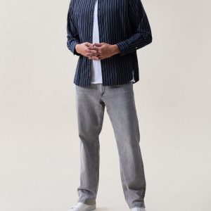 Griffin Poplin Striped Shirt Navy Stripe