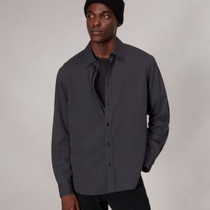 Finch Textured Striped Shirt Black Stripe
