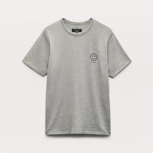 Sour Face Embroidered T Shirt Leaf Grey