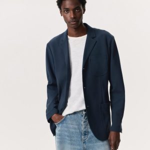 Achilles Italian Cotton-Blend Knit Blazer Ink Blue
