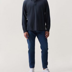 Tomas Washed Cotton Rugby Polo Black